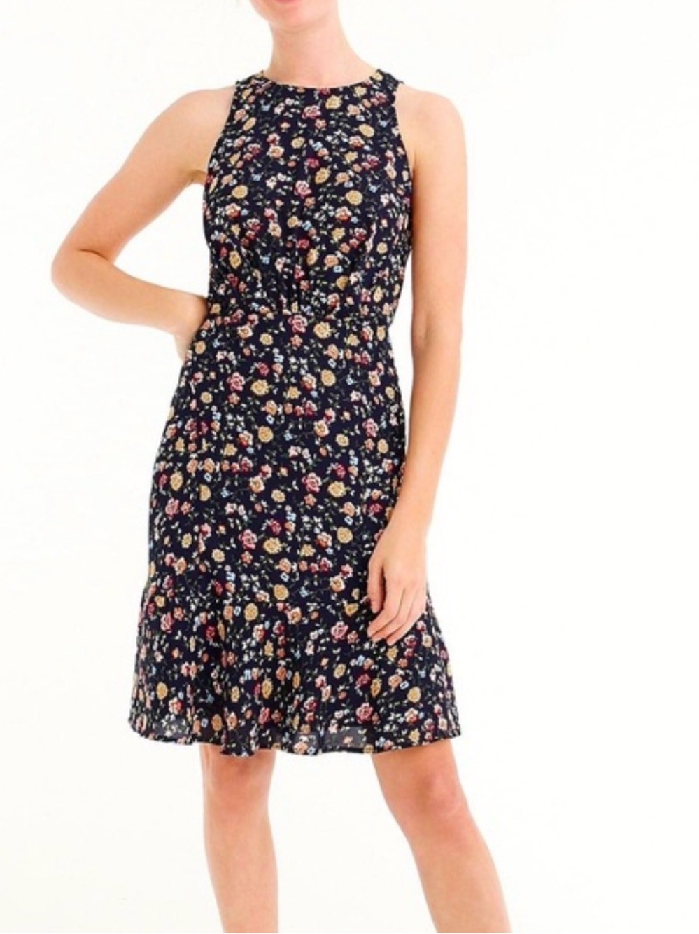 J. Crew Navy Floral Halter Midi Dress